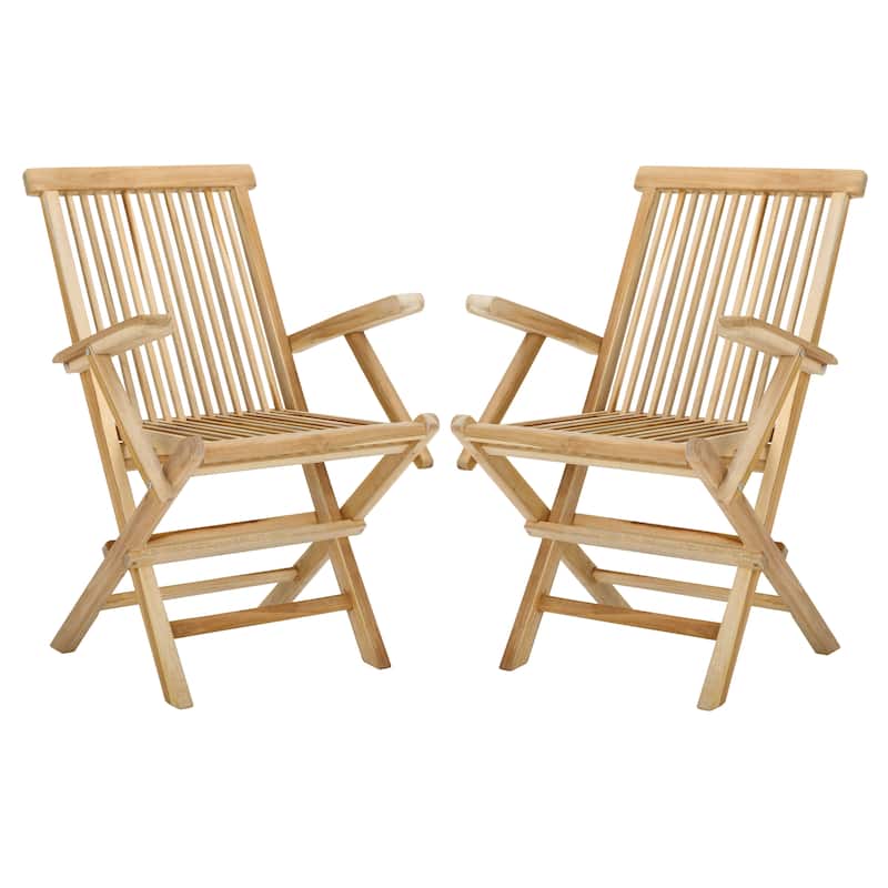 SAFAVIEH Outdoor Patio Furniture Marcus Solid Teak Wood Folding Arm Chair (Set of 2) - 22"W x 23"D x 35"H