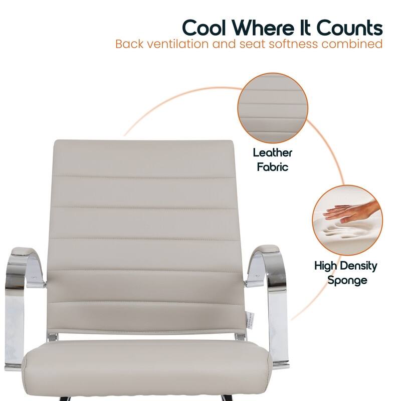 Benmar Series Mid Back Modern Leather Office Executive Desk Chair, Ergonomic Seating with Stainless Steel Sled Base