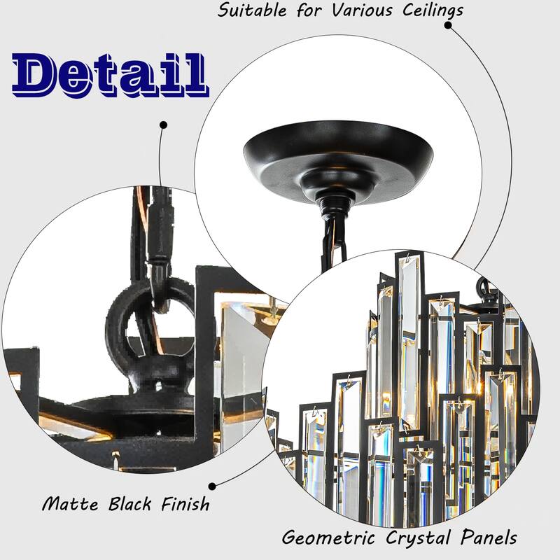 10-Light 18" Wide Modern and Contemporary Luxury Black Metal with Clear Crystal Chandelier for Dining Room, Living Room