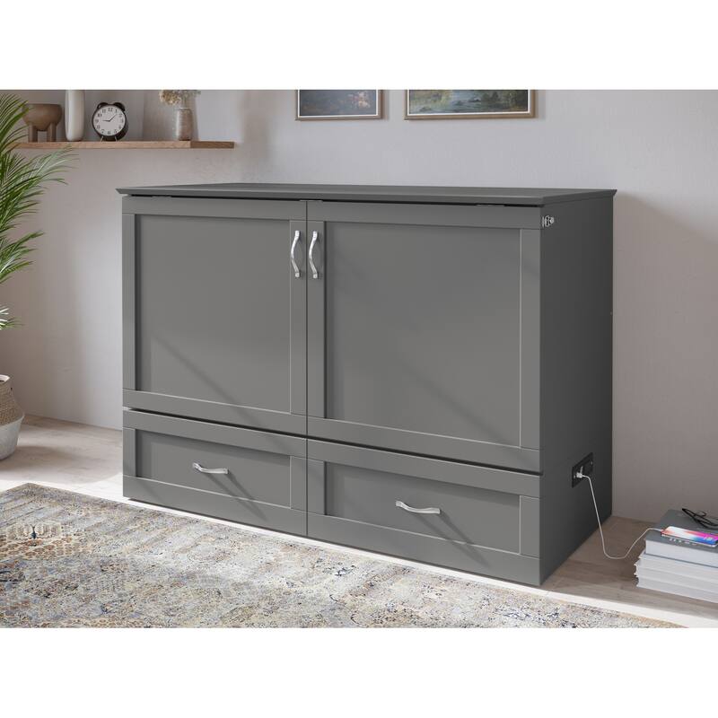 Hamilton Murphy Bed Chest with Storage Drawer and Built-In Charger - Grey - Full