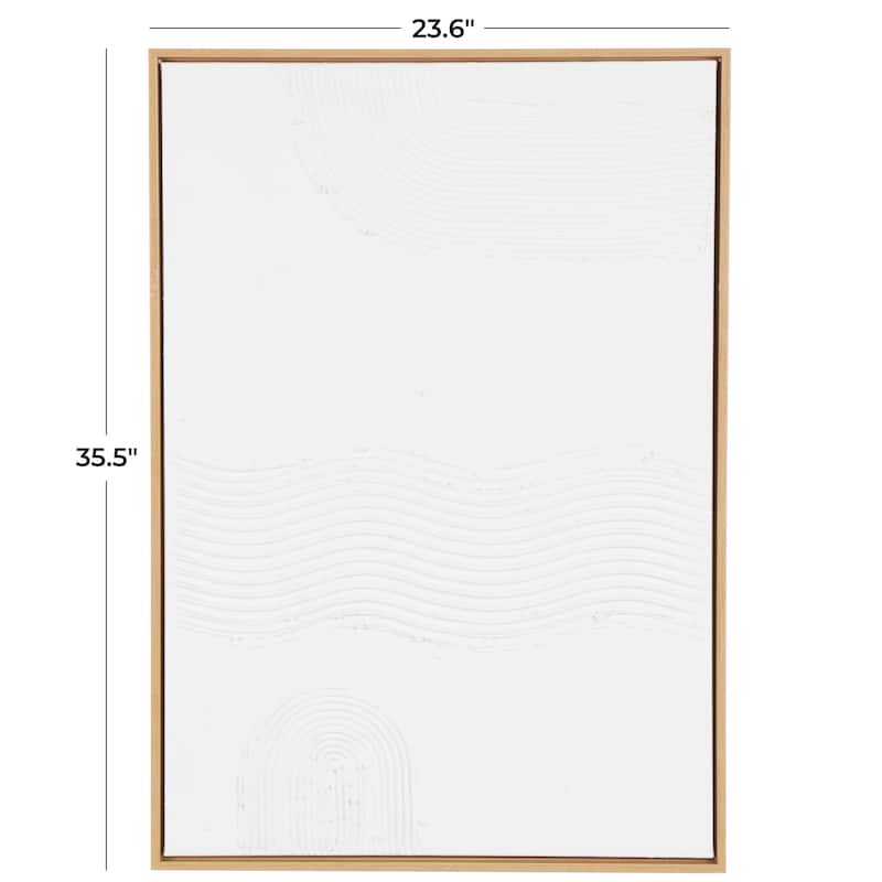 Canvas Abstract Living Room Framed Wall Art with Brown Frame - White - Roche River Decor