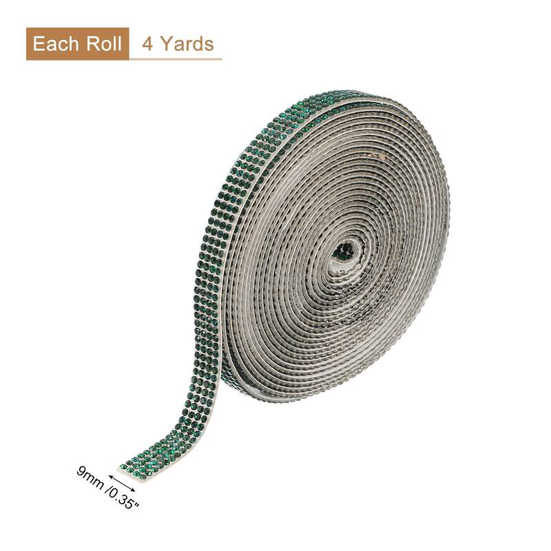 Self Adhesive Rhinestone Strips, Crystal Rhinestone Ribbon - Dark Green - 4 yards x 0.35 inch