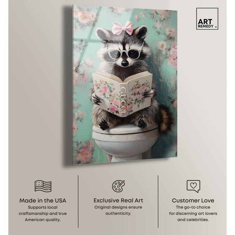Petite Floral Toilet Raccoon Acrylic by Art Remedy, Ready to Hang