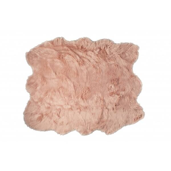 HomeRoots 5' X 6' Rose Pink Faux Sheepskin Non Skid Area Rug 5
