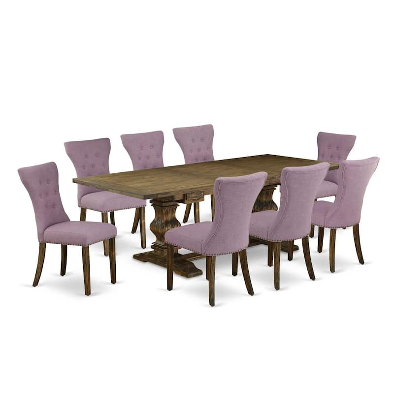 9-Piece Dining Set - Rectangular Table & Parson Chairs - Distressed Jacobean Finish