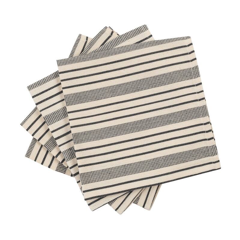 French Home Set of 4 Black and Cream Multi-Striped Napkins - 16" x 16"