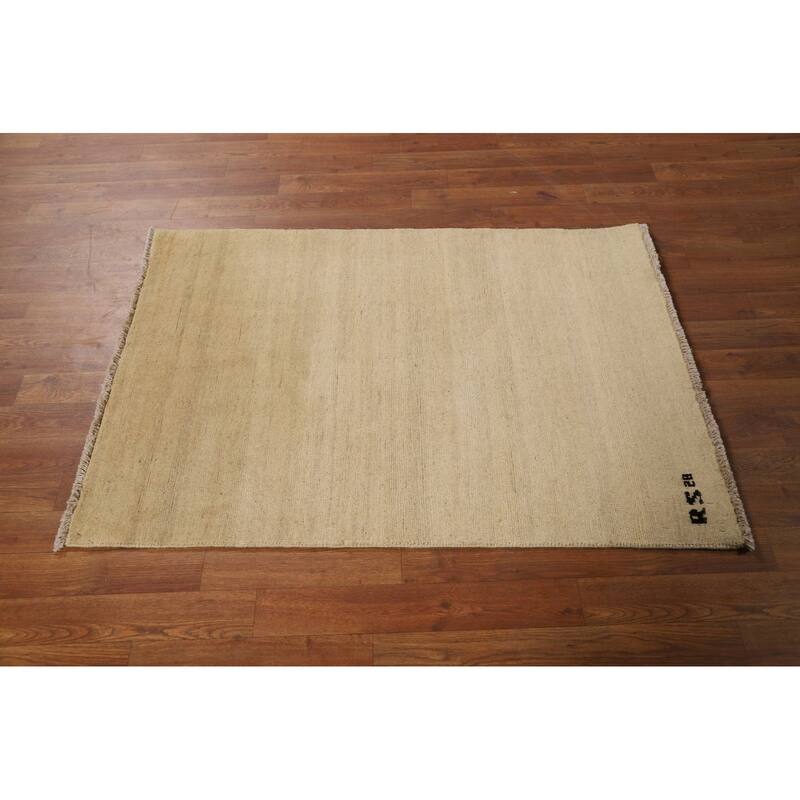 Modern Beige Gabbeh Oriental Foyer Rug Hand-Knotted Wool Carpet - 2'9"x 3'11"