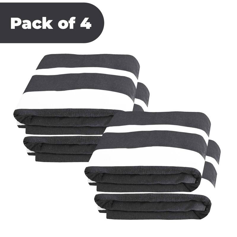 100% Cotton Cabana‑Stripe Lounge Chair Cover Terry Towel with Fitted Pocket & Back Flap Set of 4
