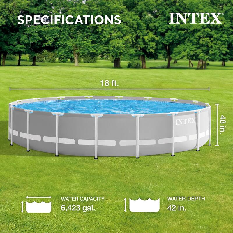 Intex 18ft x 48in Prism Round Frame Above Ground Swimming Pool Set with Pump - 18 x 18 x 4 feet