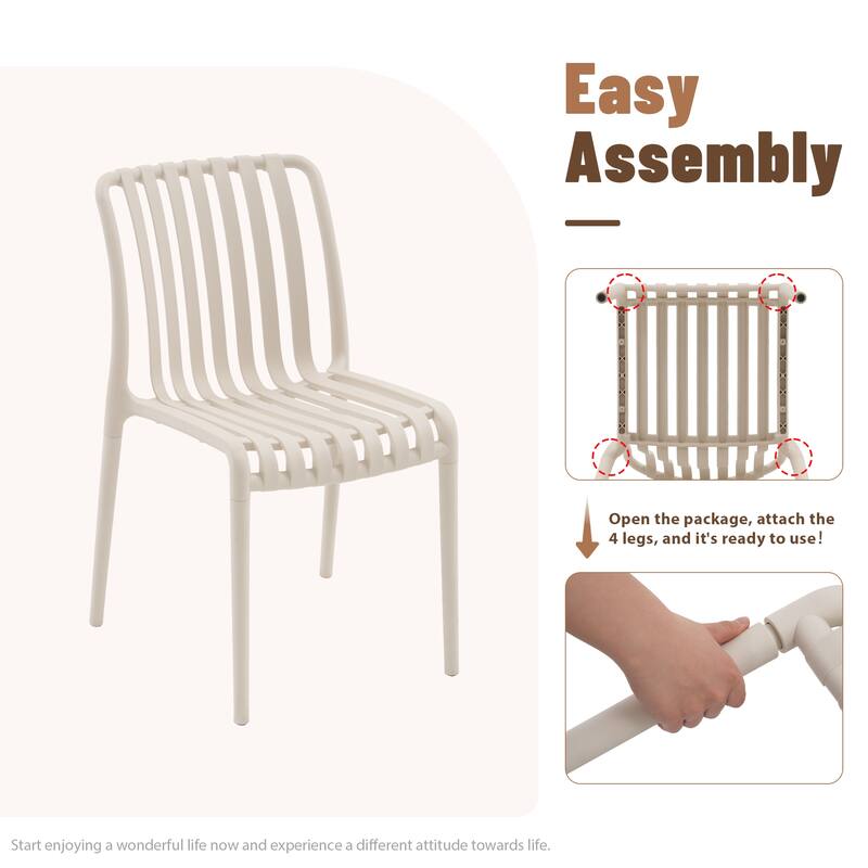 Outdoor Stackable Plastic Chairs Dining Chair Set 4-Piece Lightweight