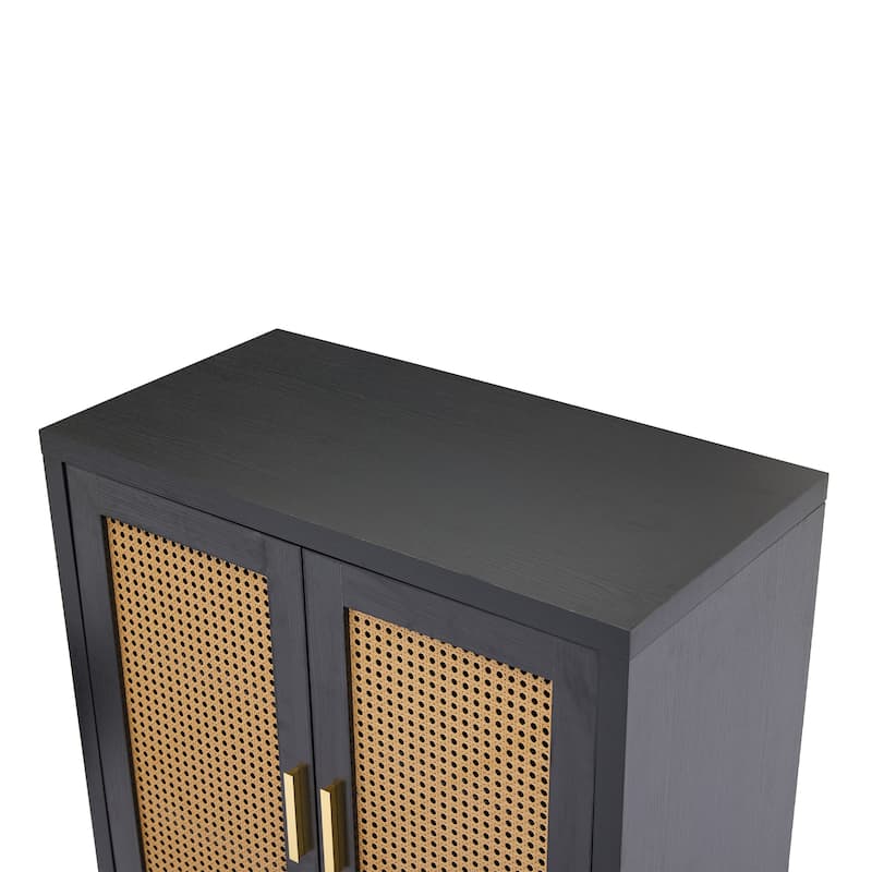 Wood Accent Cabinet Sideboard Buffet with Rattan Doors