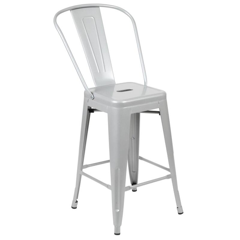 24'' High Metal Indoor-Outdoor Counter Height Stool with Back