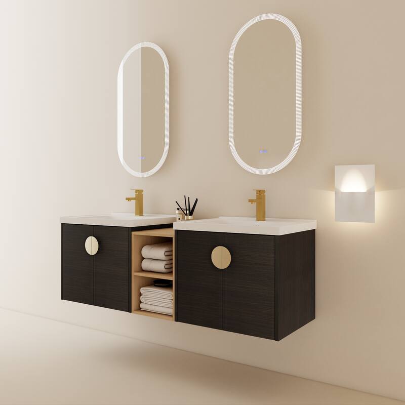 GDFStudio - Emerson Stylish Wall-Mounted Bathroom Vanity with Soft-Close Doors and Ceramic Sink