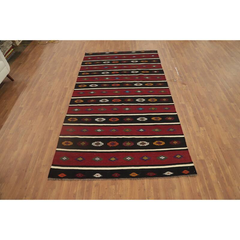 Hand Woven Oriental 100% Wool Carpet Southwestern Tribal Multi-Colored Kilim Area Rug - 10' 1'' X 5' 6''