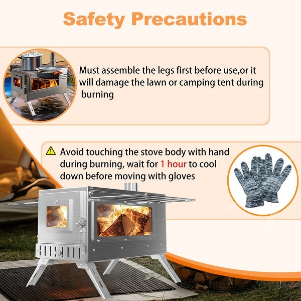 Large Camping Wood Stove, Portable Stainless Steel Hot Tent Stove