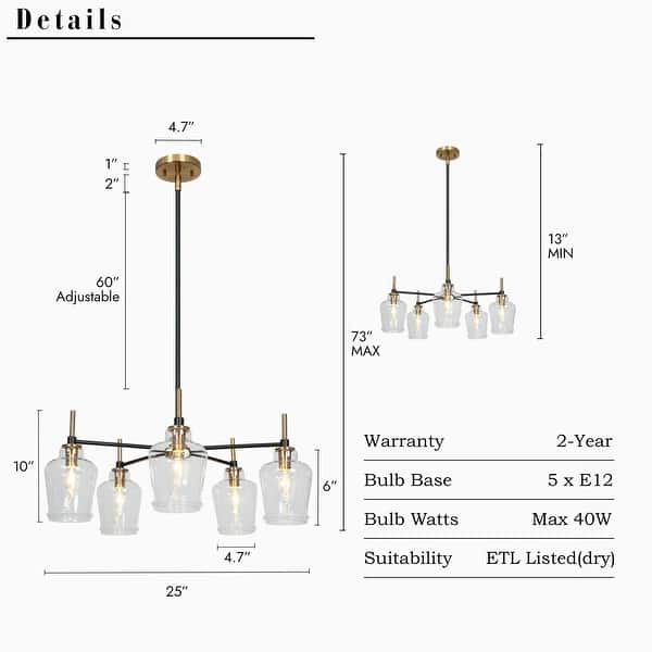 dimension image slide 1 of 4, Modern Farmhouse 3/5-Light Black Gold Chandelier Clear Glass Kitchen Island Pendant Lighting for Dinning Room