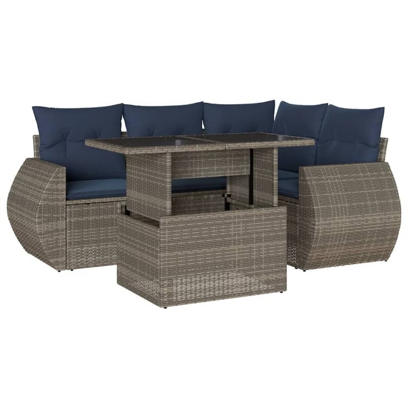 vidaXL Patio Sofa Set with Cushions and Table Outdoor 5 Piece Poly Rattan