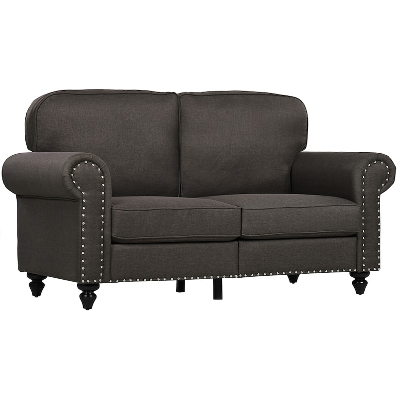 HOMCOM 61" Loveseat Sofa, Mid Century Modern 2 Seater Small Couch with Nailhead Trim, Rolled Arm, Fabric Upholstered Love Seat