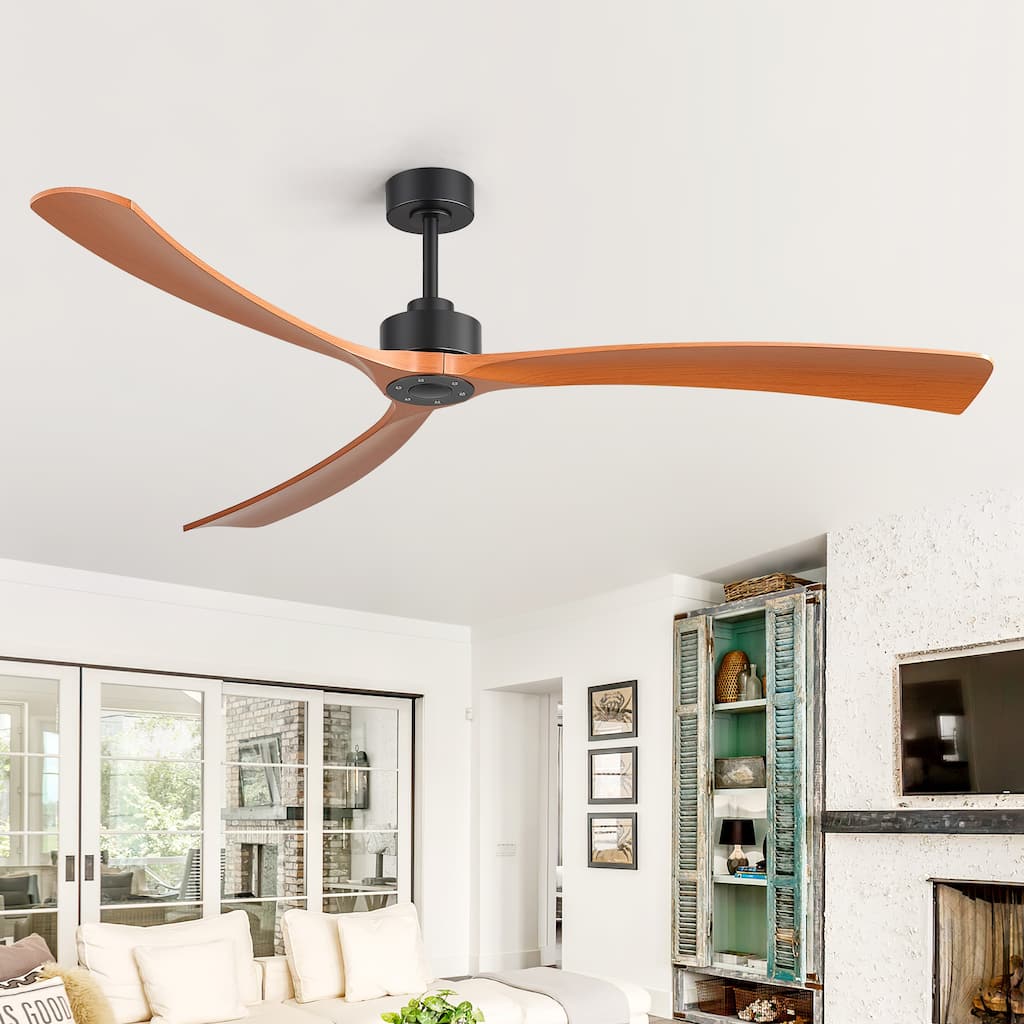 72" Ceiling Fan No Light, 3 ABS Blades, DC Motor, 6 Speeds, Remote Control, Reversible, Quiet, Walnut Finish - Remote Control