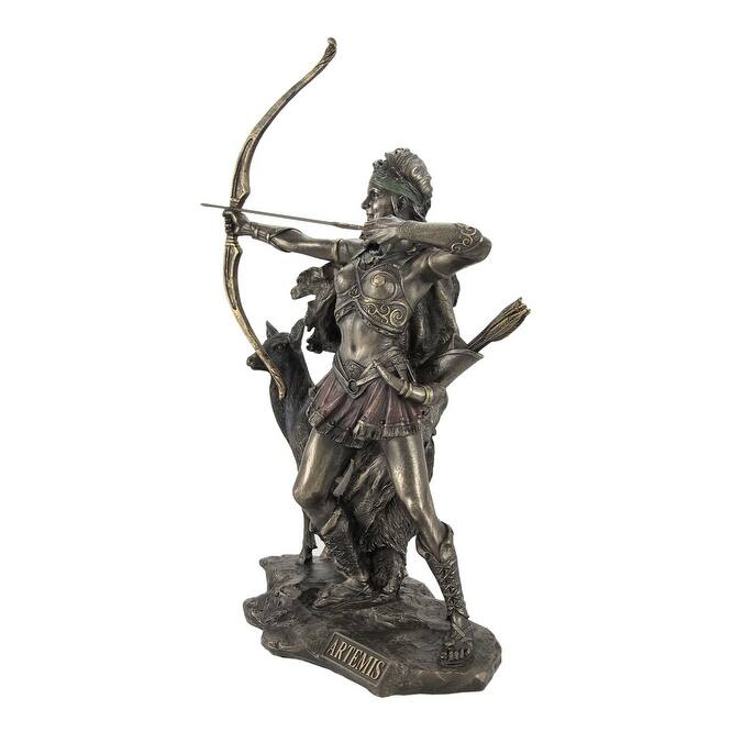 Bronzed Artemis Goddess Of Hunting And Wilderness Statue - 11.75 X 7.5 X 4 inches