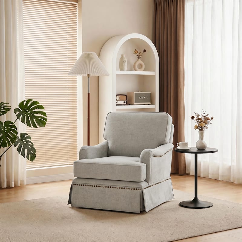 Skirted Swivel Accent Nailhead Barrel Chair