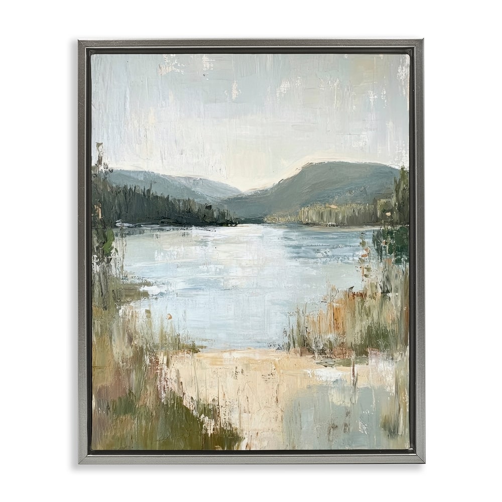 Stupell Abstract Lake Shore & Mountains Framed Floater Canvas Wall Art Design By Petal Prints Design
