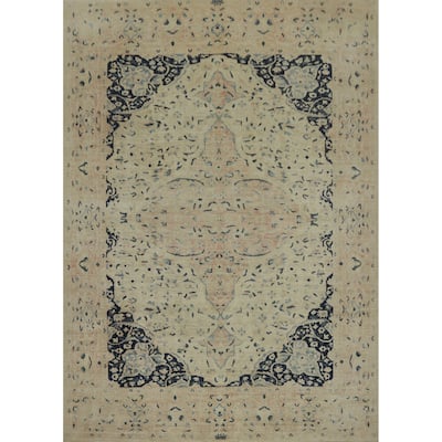 Hand Knotted Traditional Wool Beige Geometric Area Rug - 9' 3'' X 8' 3''