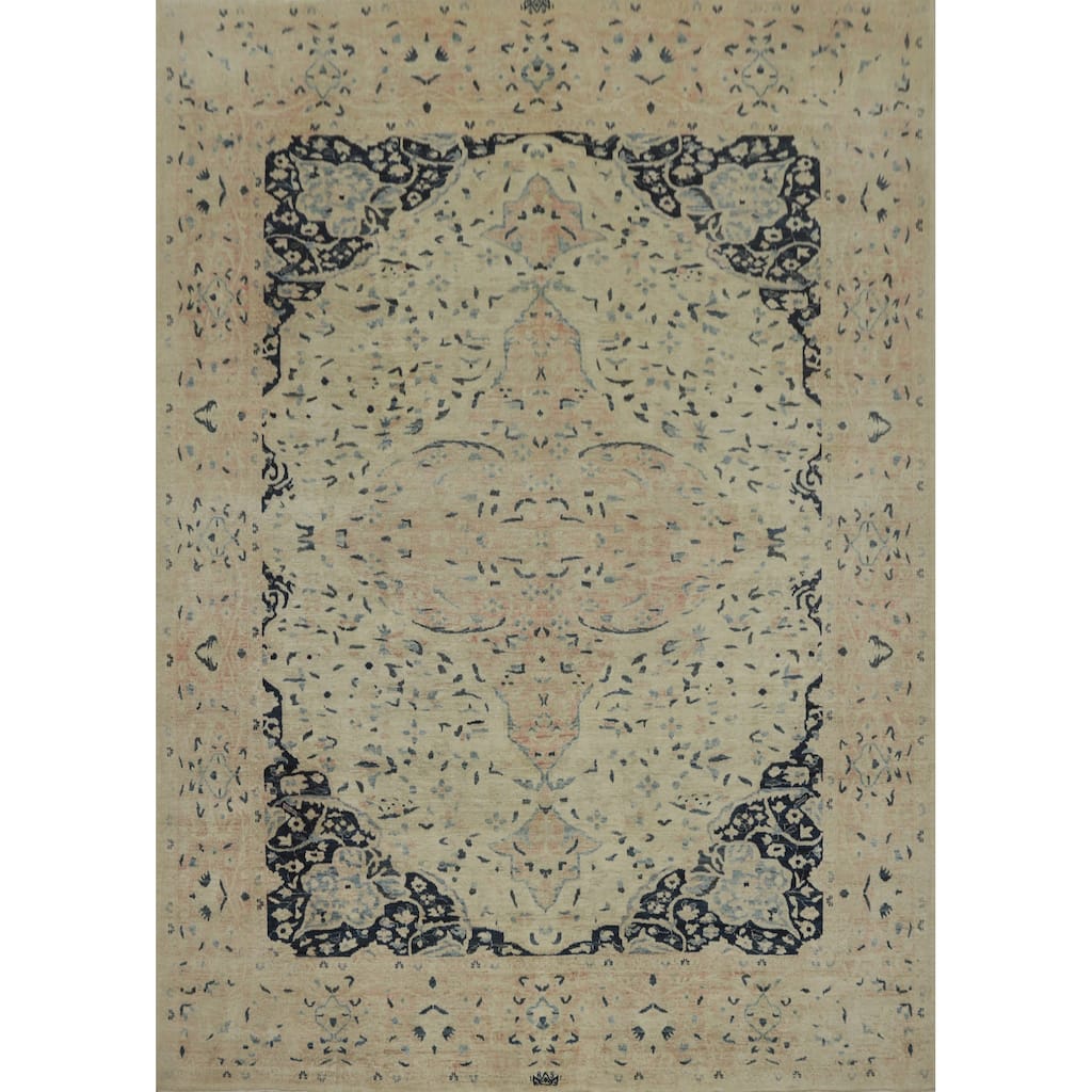 Hand Knotted Traditional Wool Beige Geometric Area Rug - 9' 3'' X 8' 3''