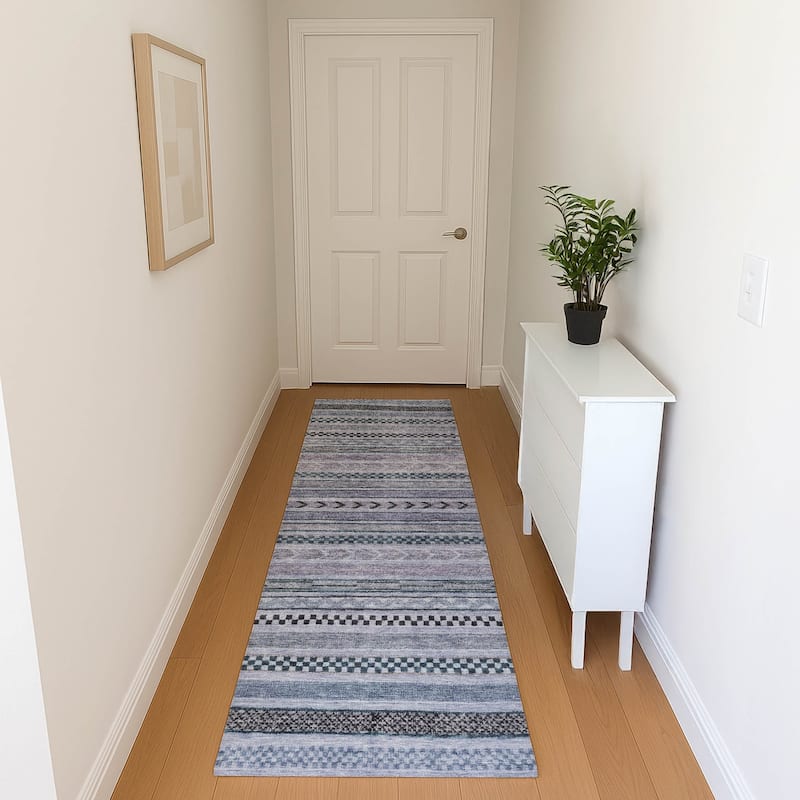Premium Washable Super Soft Boho Stripes Mayfield Rug - Blue - 2'3" x 7'6"