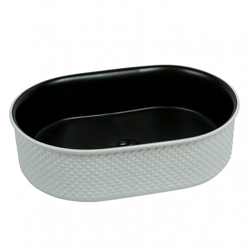 20" x 14" Textured Oval Vessel Sink - White Diamond Pattern Exterior with Black Interior - 20" x 14"
