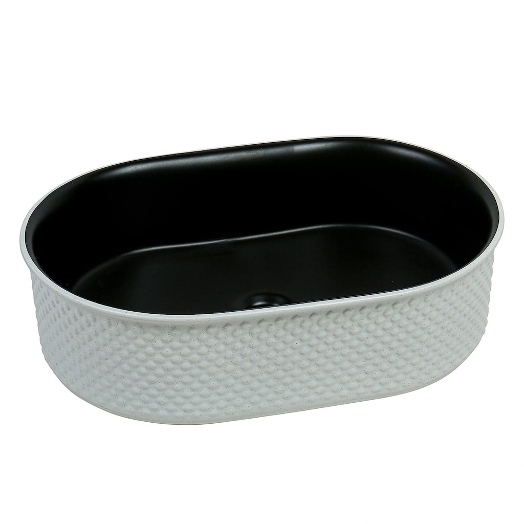 20" x 14" Textured Oval Vessel Sink - White Diamond Pattern Exterior with Black Interior - 20" x 14"