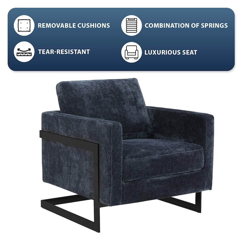 LeisureMod Lincoln Upholstered Accent Armchair with Black Steel Base