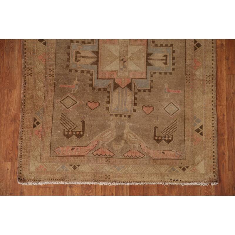 Tribal Animals Ardebil Persian Antique Runner Rug Handmade Wool Carpet - 4'0" x 10'11"