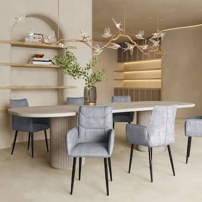 Modern Velvet Dining Chairs 2-Piece Set - Soft Cushioned Seats with Iron Frames in Mustard