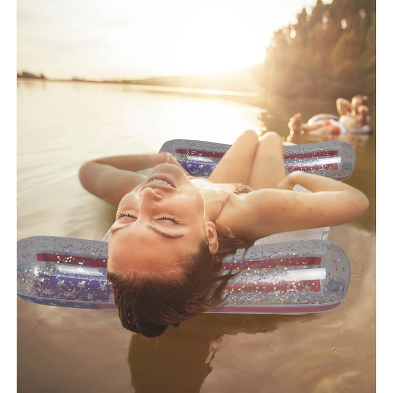 POZA Inflatable Water Hammock Pool Float Lounger Filled with Confetti - 56" x 30"