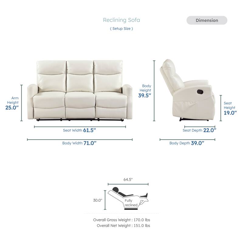 Centralia Faux Leather 2-Piece Manual Double Reclining Sofa Set