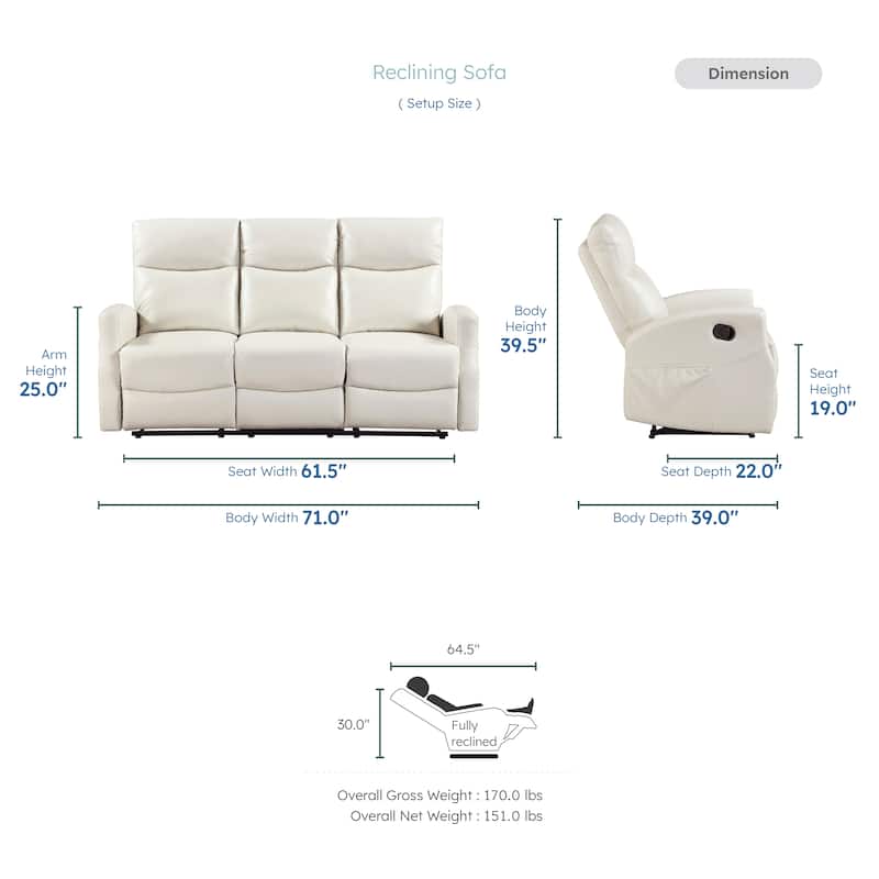 Centralia Faux Leather 3-Piece Manual Double Reclining Sofa Set