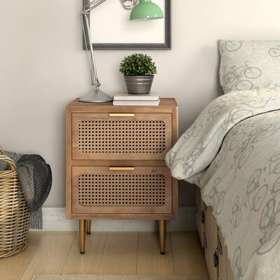 COZAYH Rustic Farmhouse Woven Fronts Nightstand, Spacious Storage End Table