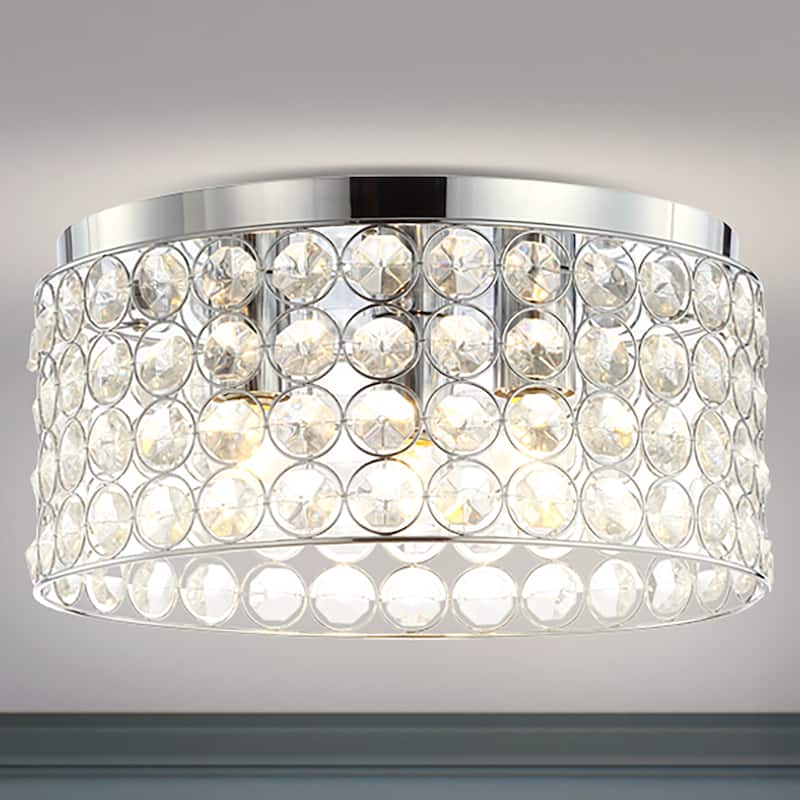 Evelyn 15" 3-Light Crystal/Metal LED Flush Mount, Chrome by JONATHAN Y - Chrome/Clear