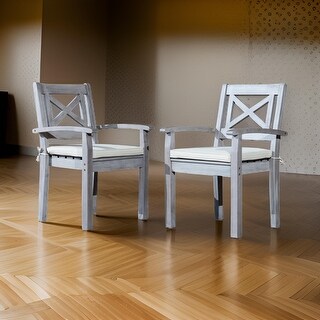 35 Inch Set of 2 Dining Armchairs, Cushioned, X Open Back, Silver, Gray ...