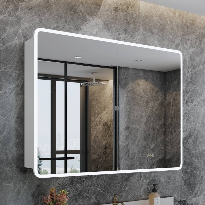 Rounded Edge LED Medicine Cabinet with Mirror, Dimmable, Anti-fog, Adjustable Shelves, Recessed or Wall Mount, ETL Certified - 36 in. W x 32 in. H