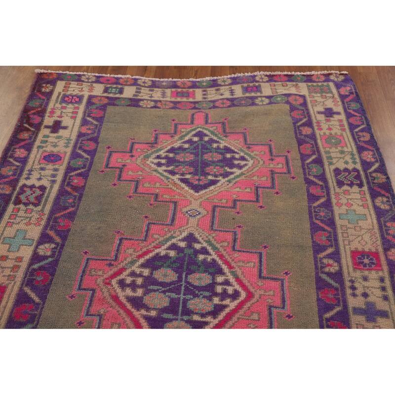 Hand Knotted Oriental 100% Wool Carpet Traditional Geometric Brown Lori Runner Rug - 12' 7'' X 4' 8''