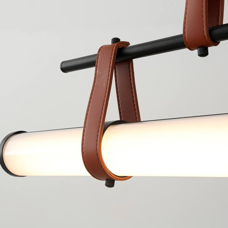 41.7" W Modern Cylinder Linear Acrylic Island LED Pendant Light with Leather Accents for Dining Room