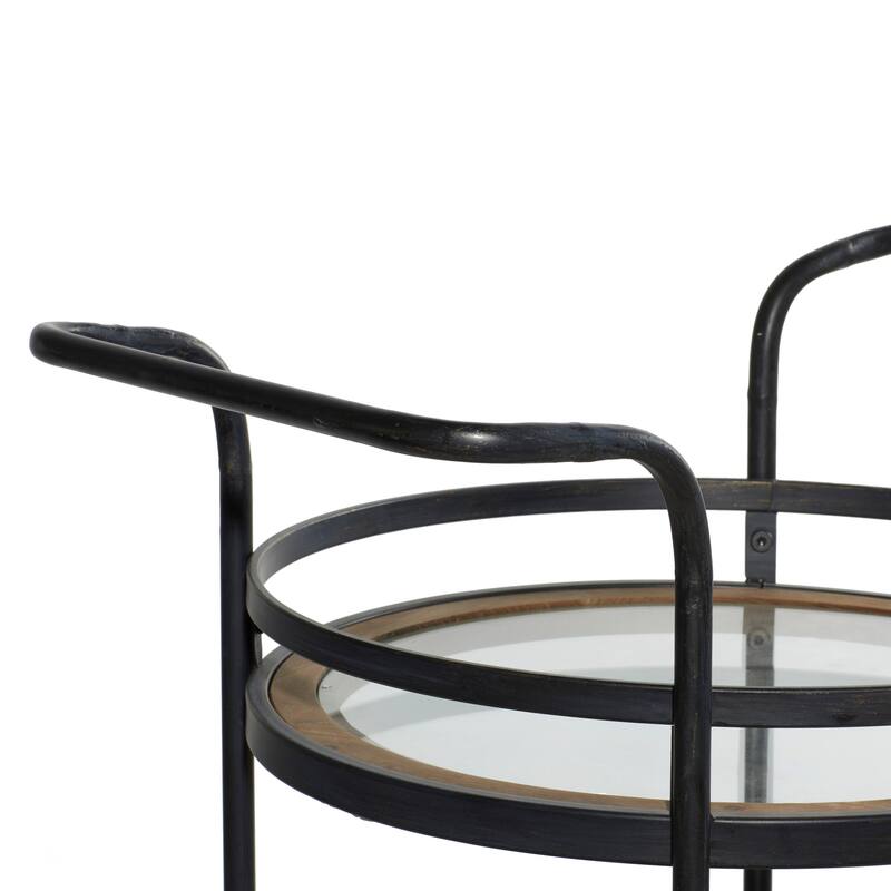 Metal Rolling 1 Rattan and 2 Glass Shelves Bar Cart with Handles - Brown - Roche River Decor - 16"Wx21"Lx35"H