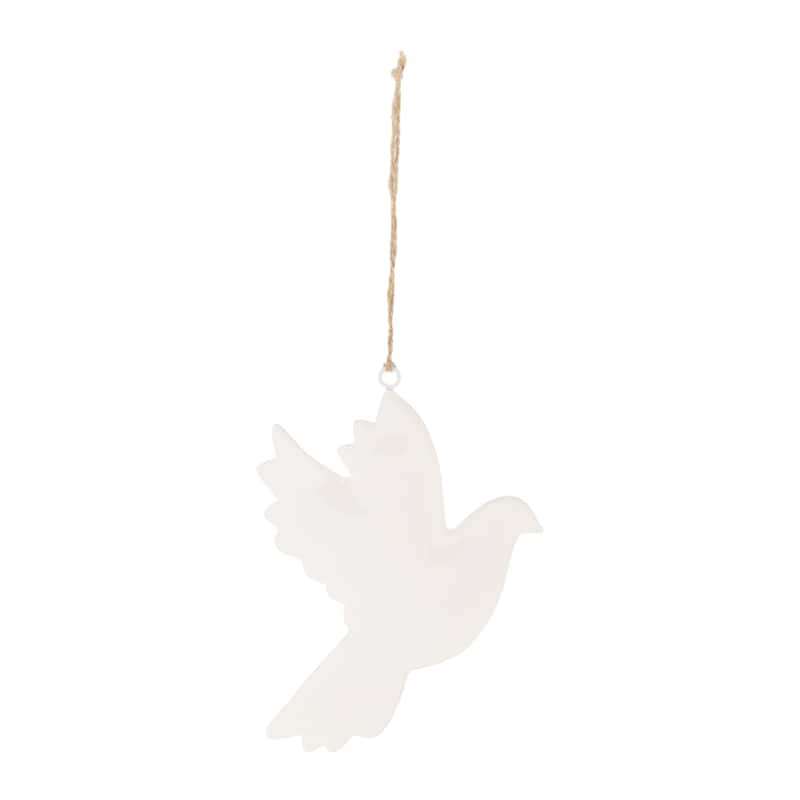 Metal Dove Christmas Ornaments - 6.5" - White - Set of 6