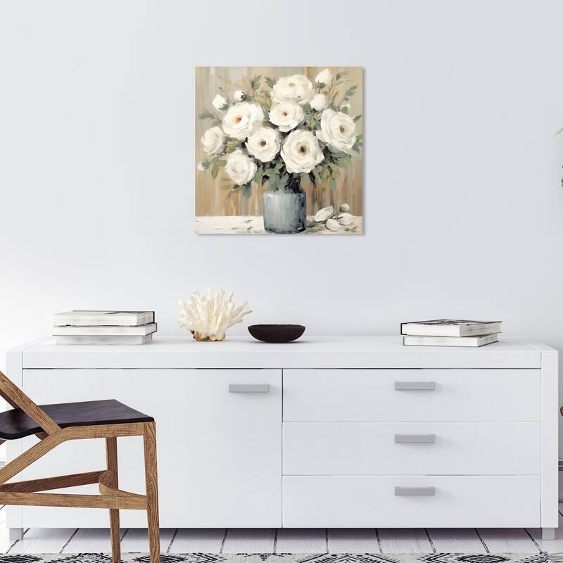 Wynwood Studio Canvas Floral and Botanical Honied White Flowers White and Tan French Country Wall Art Canvas Print - 20 x 20