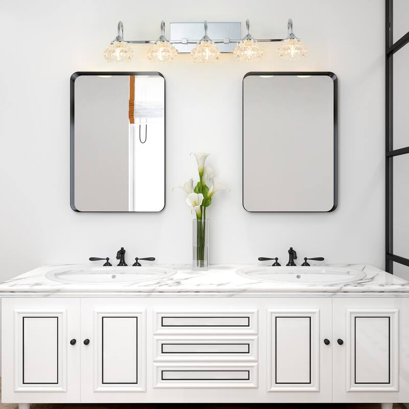 29" Nickel Finish Vintage Crystal Vanity Light - Elegant 5-Light Bathroom Mirror Fixture with Clear Glass Shades (No Bulbs)