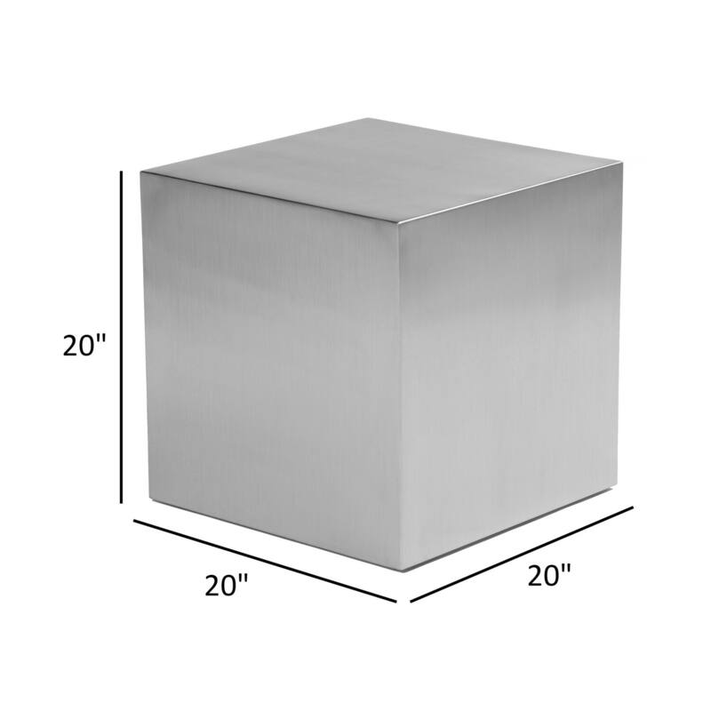 20 in. Brushed Silver Square Metal End Table, Sturdy Build End Side Table for Living Rooms