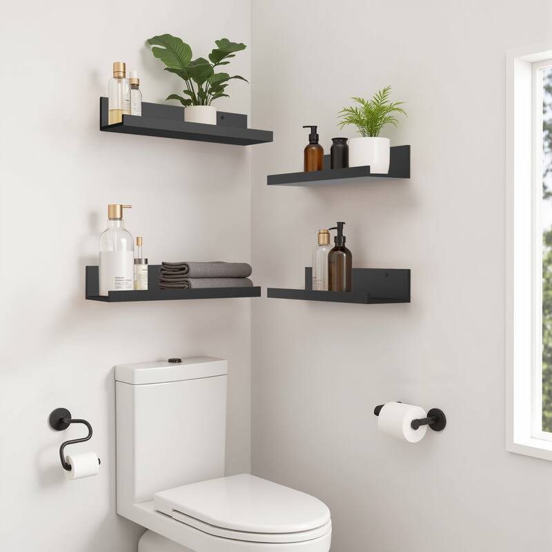 Homy Casa U-Shaped Wall-Mounted Floating Shelf Set of 4, Black & BR