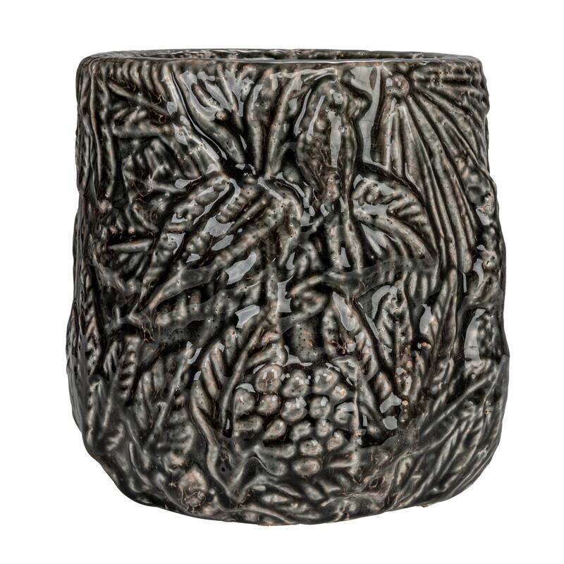 Decorative Terra-cotta Planter with Embossed Pattern - 7.1"L x 7.1"W x 6.8"H